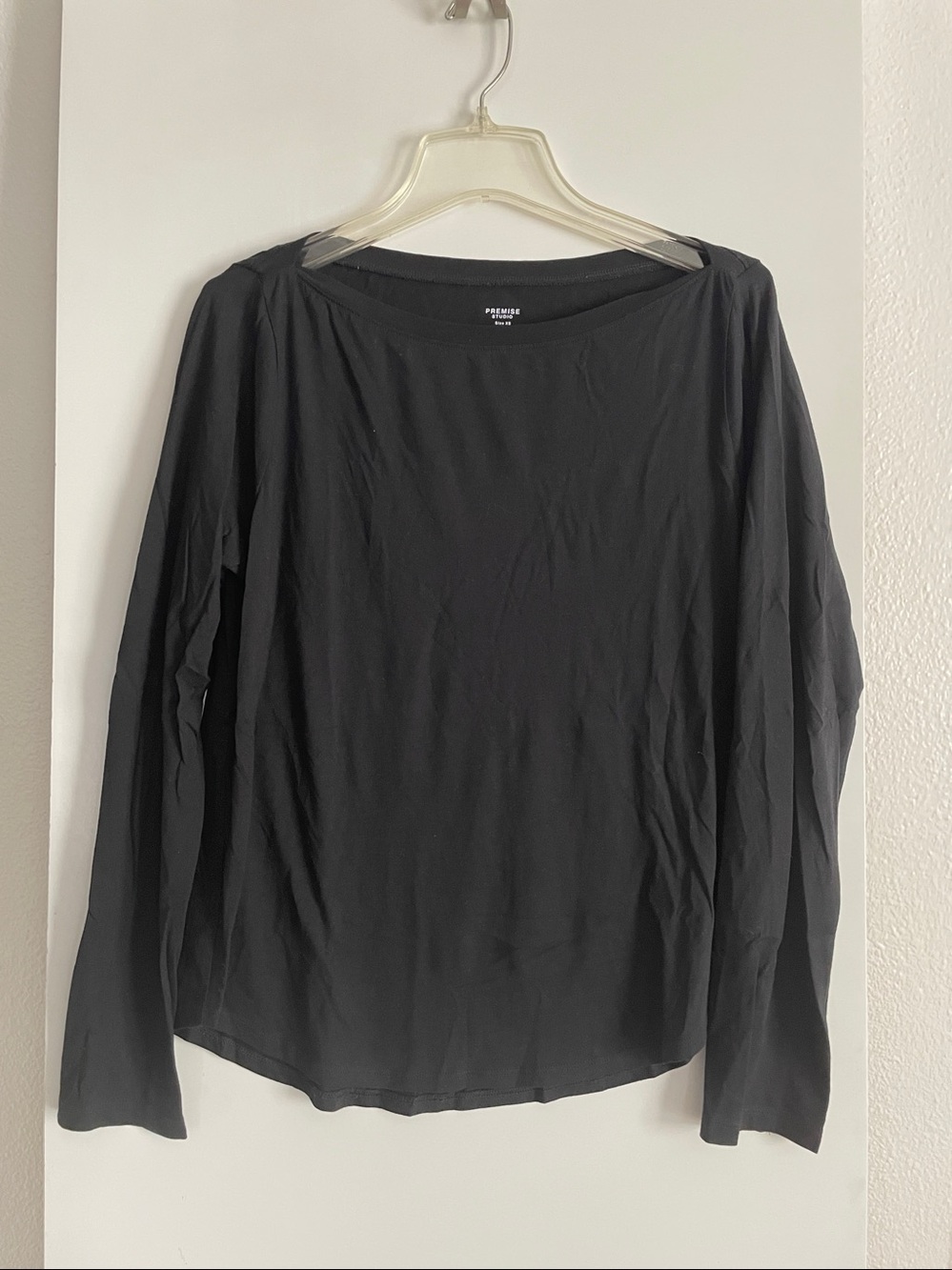 Premise Studio Black Pima Cotton Long Sleeve T Shirt Top Relaxed Fit NWOT